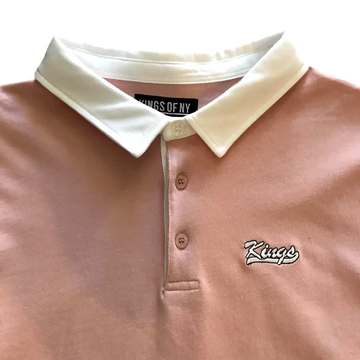 Kings Embroidered Dusty Pink Long Sleeve Polo Rugby Shirt