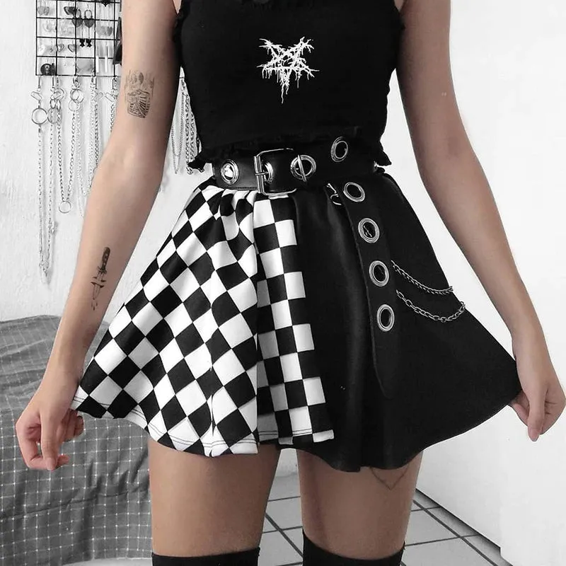 KittenAlarm - High Waist Goth Dark Pleated Mini Skirts