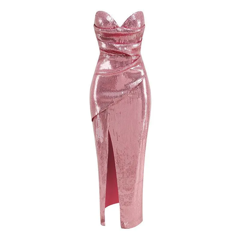 KittenAlarm - Julieta Strapless Sequined Evening Dress