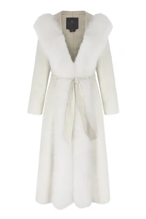 Lara Cashmere Coat With White Fox Fur Collar Hood