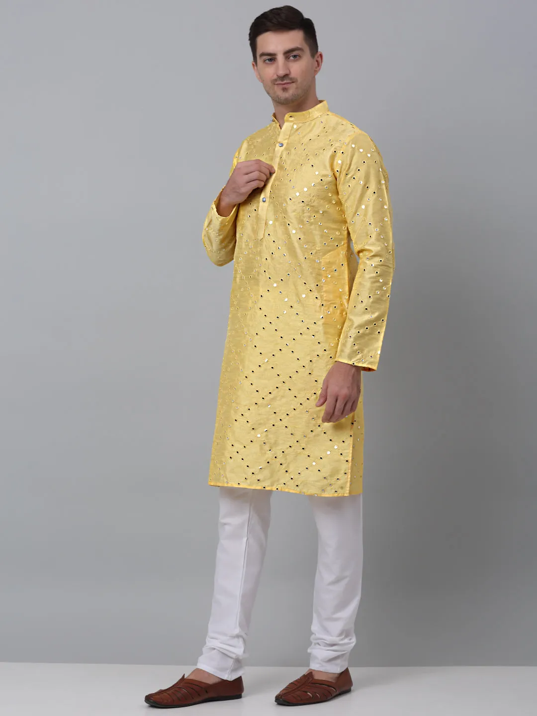 Lemon Mirror Work Kurta Pyjama