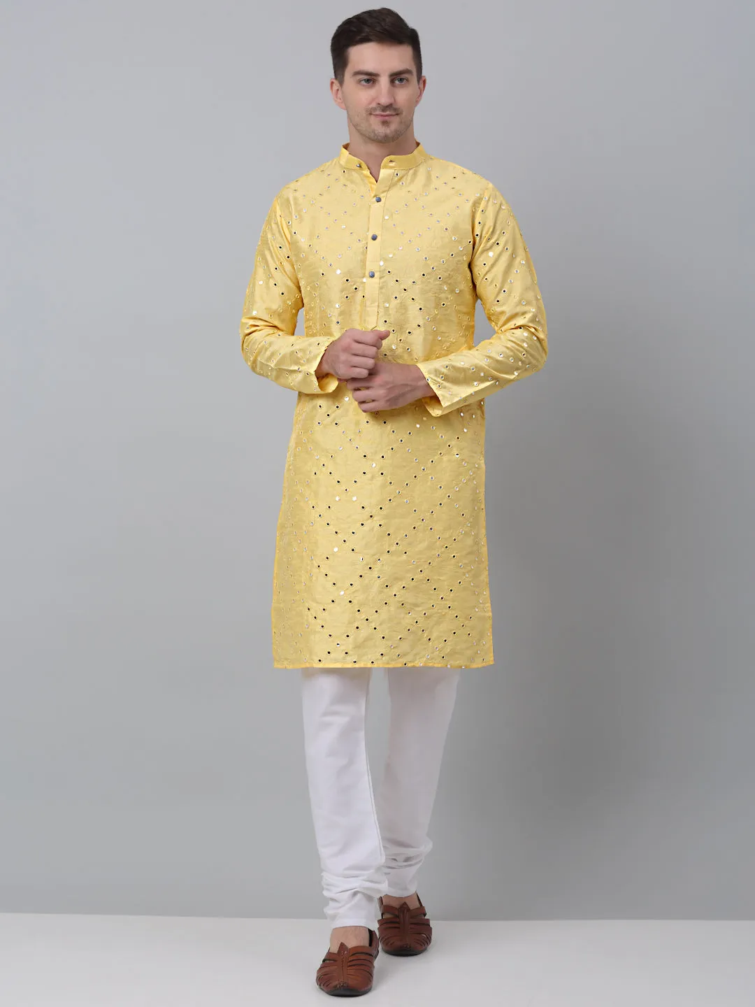 Lemon Mirror Work Kurta Pyjama