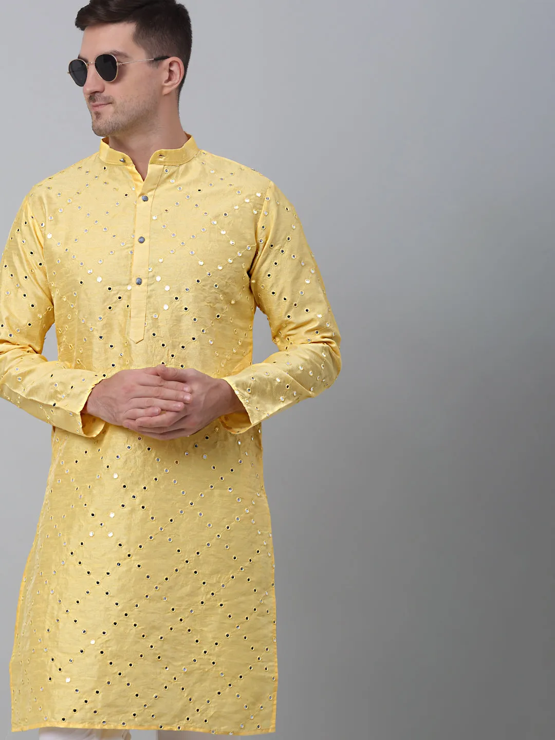 Lemon Mirror Work Kurta Pyjama