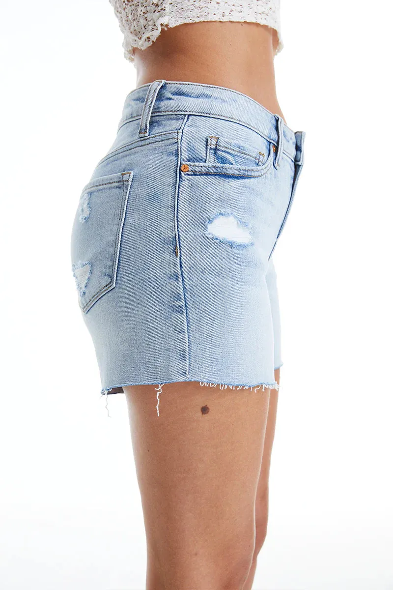 Light Blue Mid Rise Denim Shorts