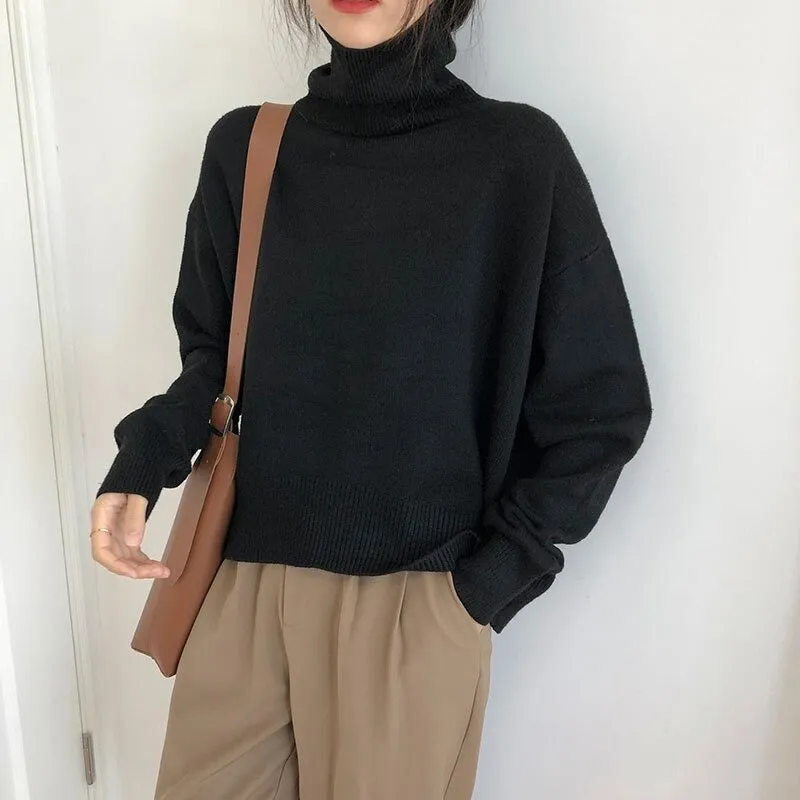 Loose-Fitting Knitted Turtleneck Long Sleeve Pullover Winter Sweaters