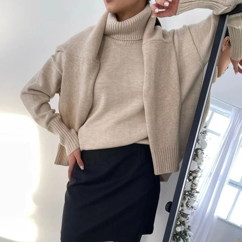 Loose-Fitting Knitted Turtleneck Long Sleeve Pullover Winter Sweaters