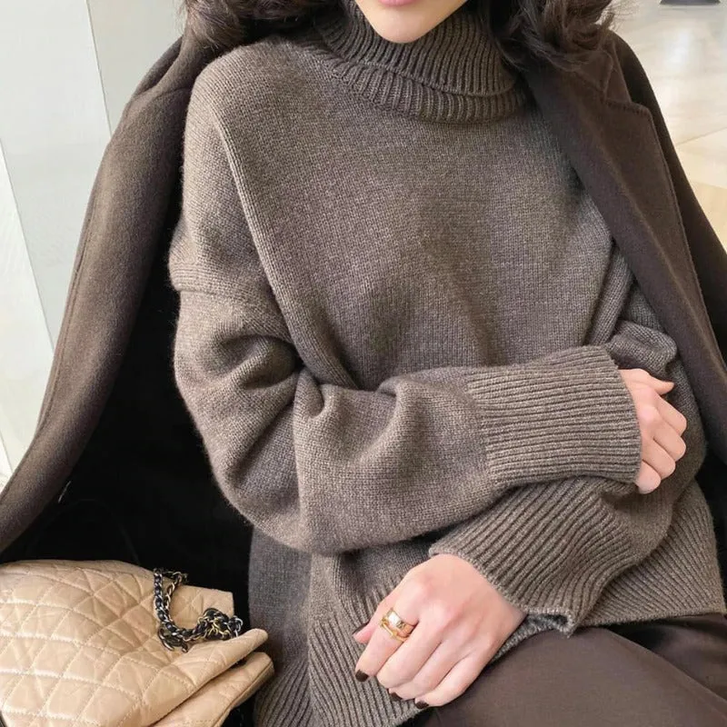 Loose-Fitting Knitted Turtleneck Long Sleeve Pullover Winter Sweaters