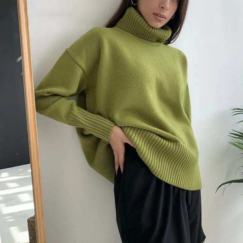 Loose-Fitting Knitted Turtleneck Long Sleeve Pullover Winter Sweaters