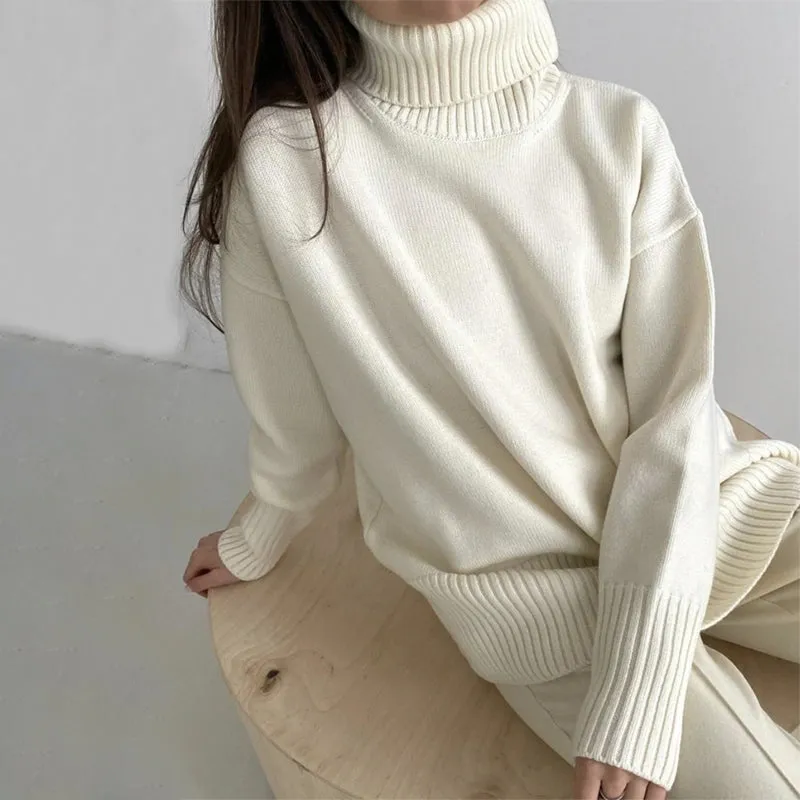 Loose-Fitting Knitted Turtleneck Long Sleeve Pullover Winter Sweaters