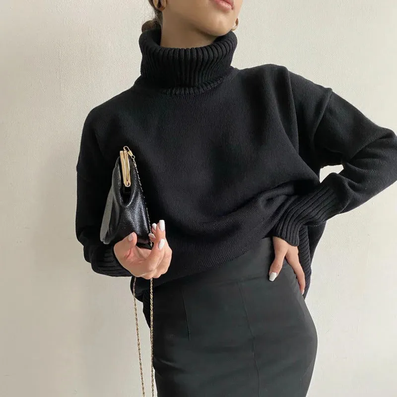 Loose-Fitting Knitted Turtleneck Long Sleeve Pullover Winter Sweaters