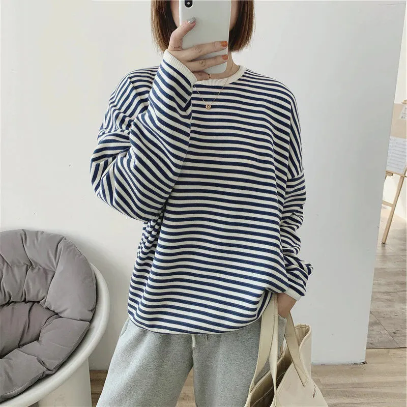 Loose Striped Pattern Knitted Long Sleeve Winter Pullover Sweaters