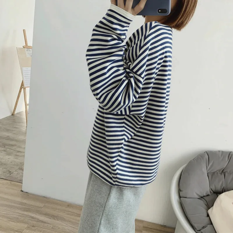 Loose Striped Pattern Knitted Long Sleeve Winter Pullover Sweaters