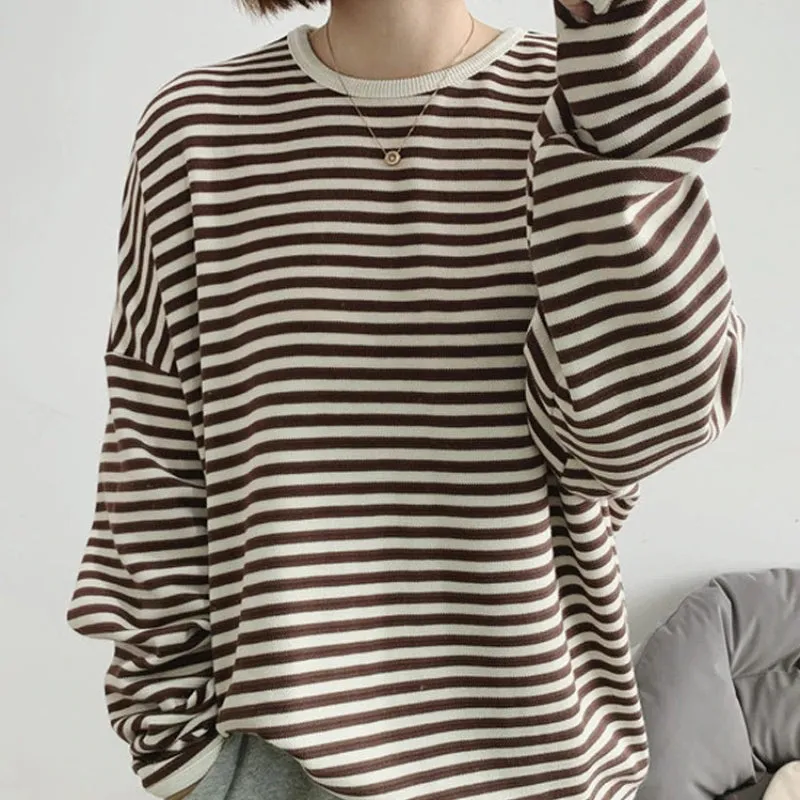 Loose Striped Pattern Knitted Long Sleeve Winter Pullover Sweaters