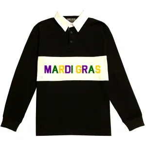 Mardi Gras Chest Single Stripe Mens Long Sleeve Rugby Shirt