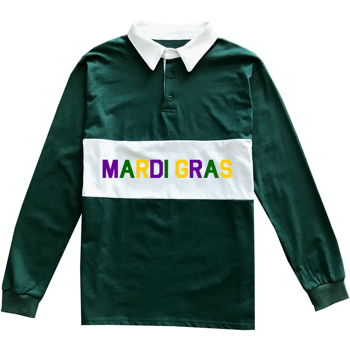 Mardi Gras Chest Single Stripe Mens Long Sleeve Rugby Shirt