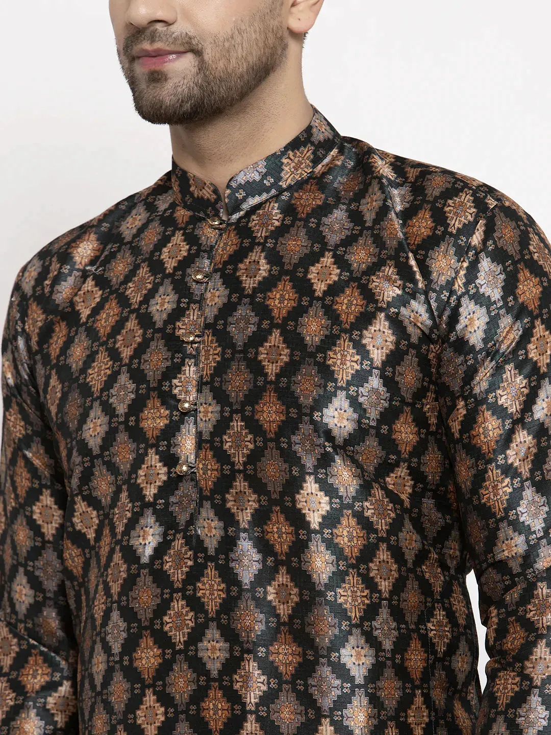 Men Black Printed Kurta With Pyjamas