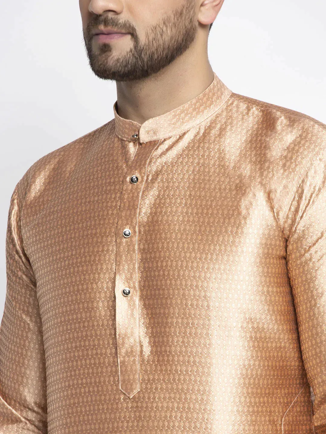 Men Bronze & White Woven Design Kurta With Pyjamas