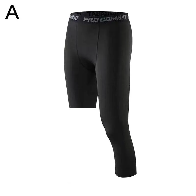 Men One Leg Compression Tights Pants Stretch for Athletic