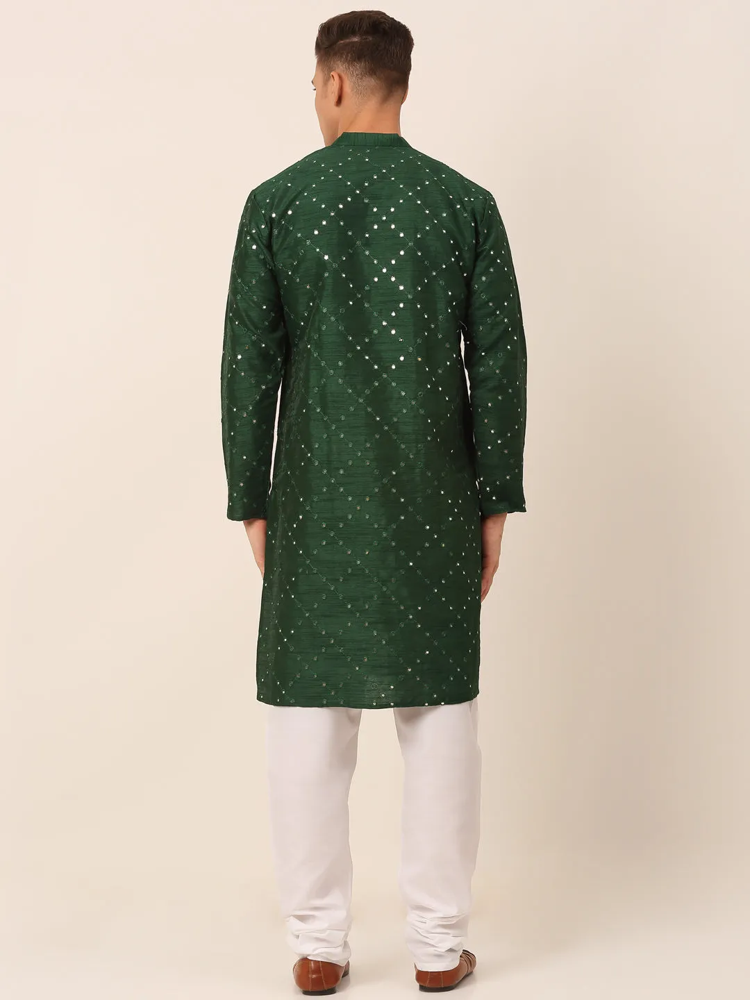 Men's Green Mirror Work Kurta Pyjama ( Jokp 659 Green ) - Virat Fashions