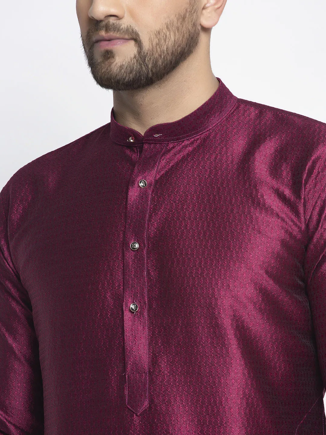 Men's Purple & White Woven Design Kurta with Pyjamas ( JOKP 637 Purple ) - Virat Fashions