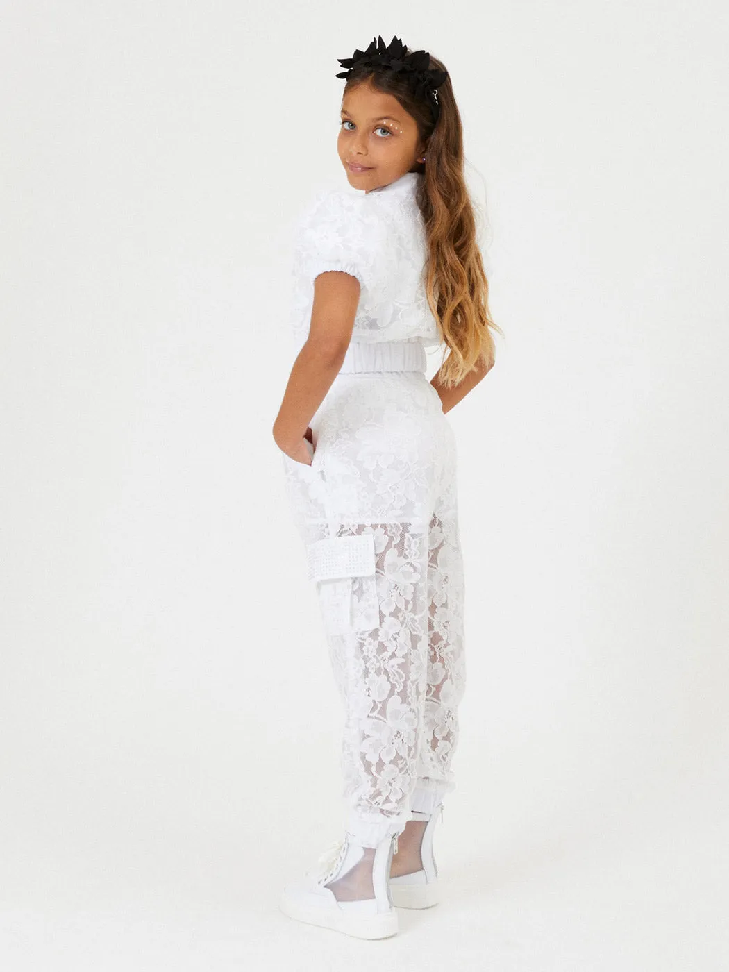 MONNALISA Embroidered lace cargo trousers