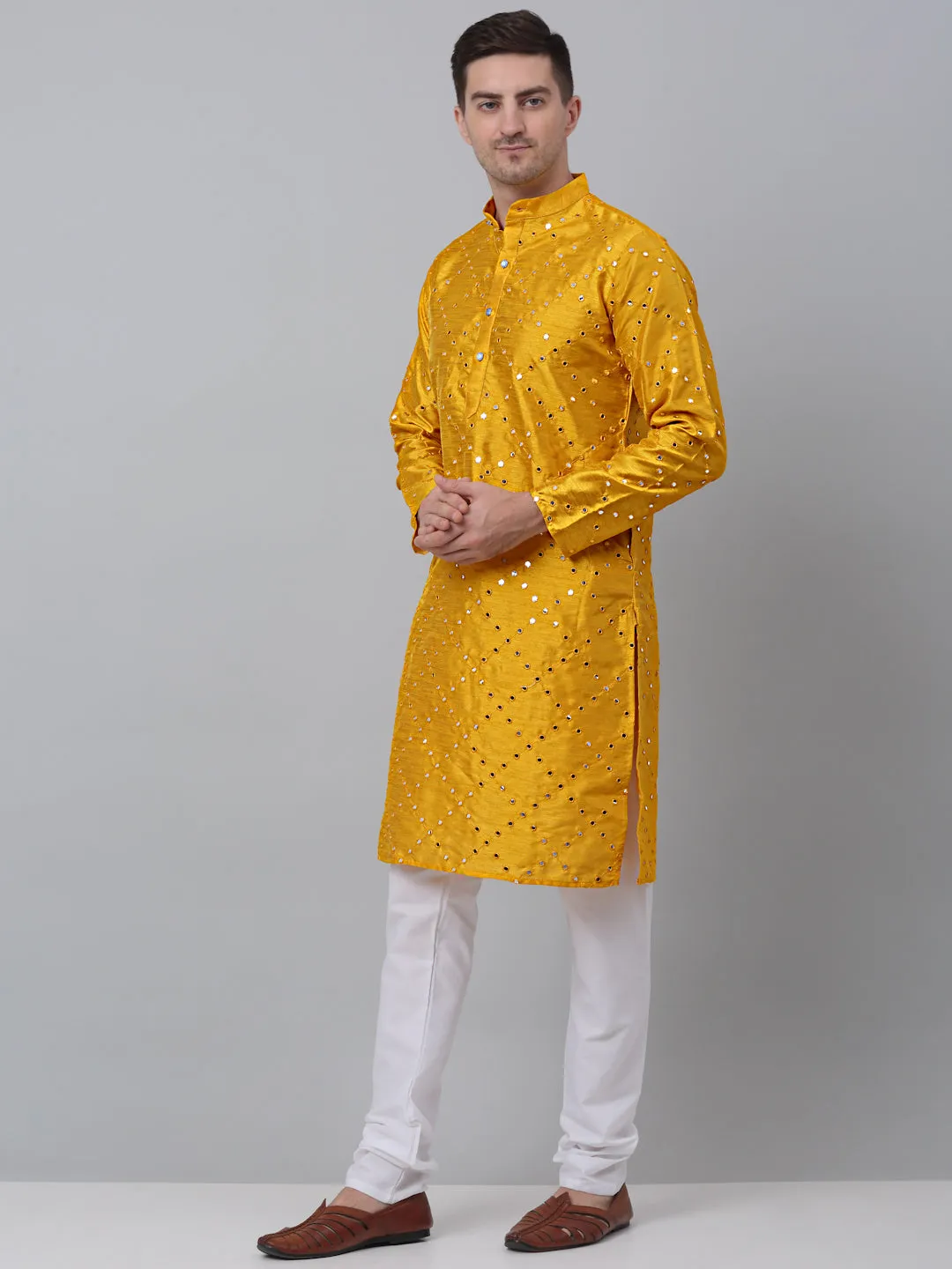 Mustard Mirror Work Kurta Pyjama