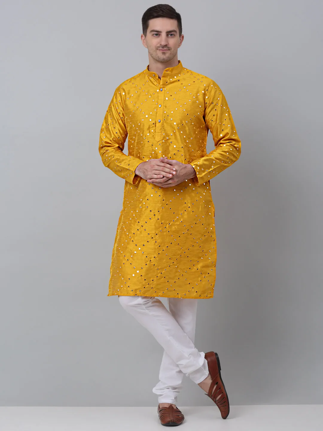 Mustard Mirror Work Kurta Pyjama