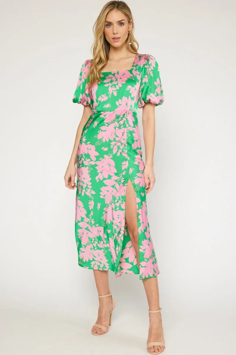 Natasha Satin Floral Print Midi Dress