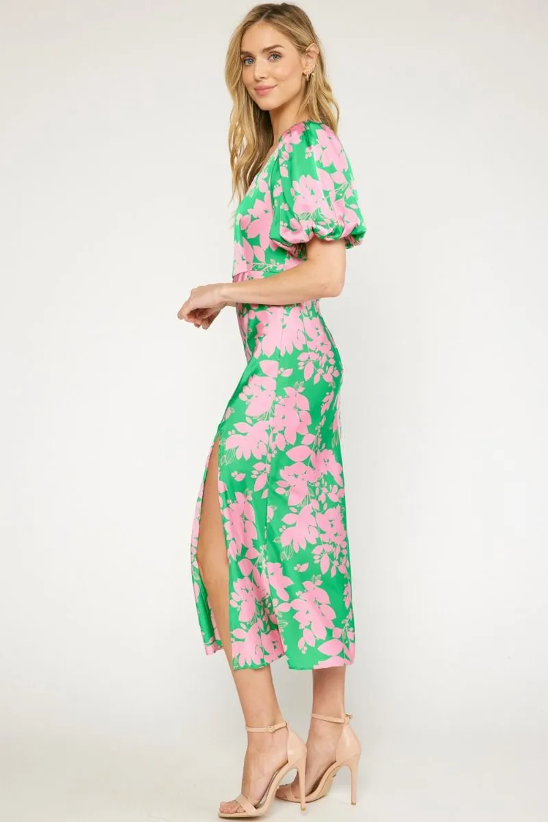 Natasha Satin Floral Print Midi Dress