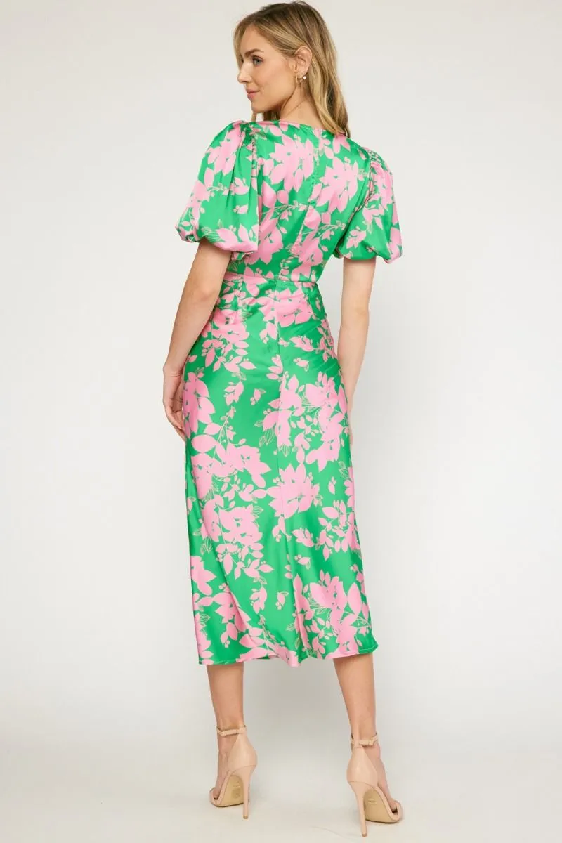 Natasha Satin Floral Print Midi Dress