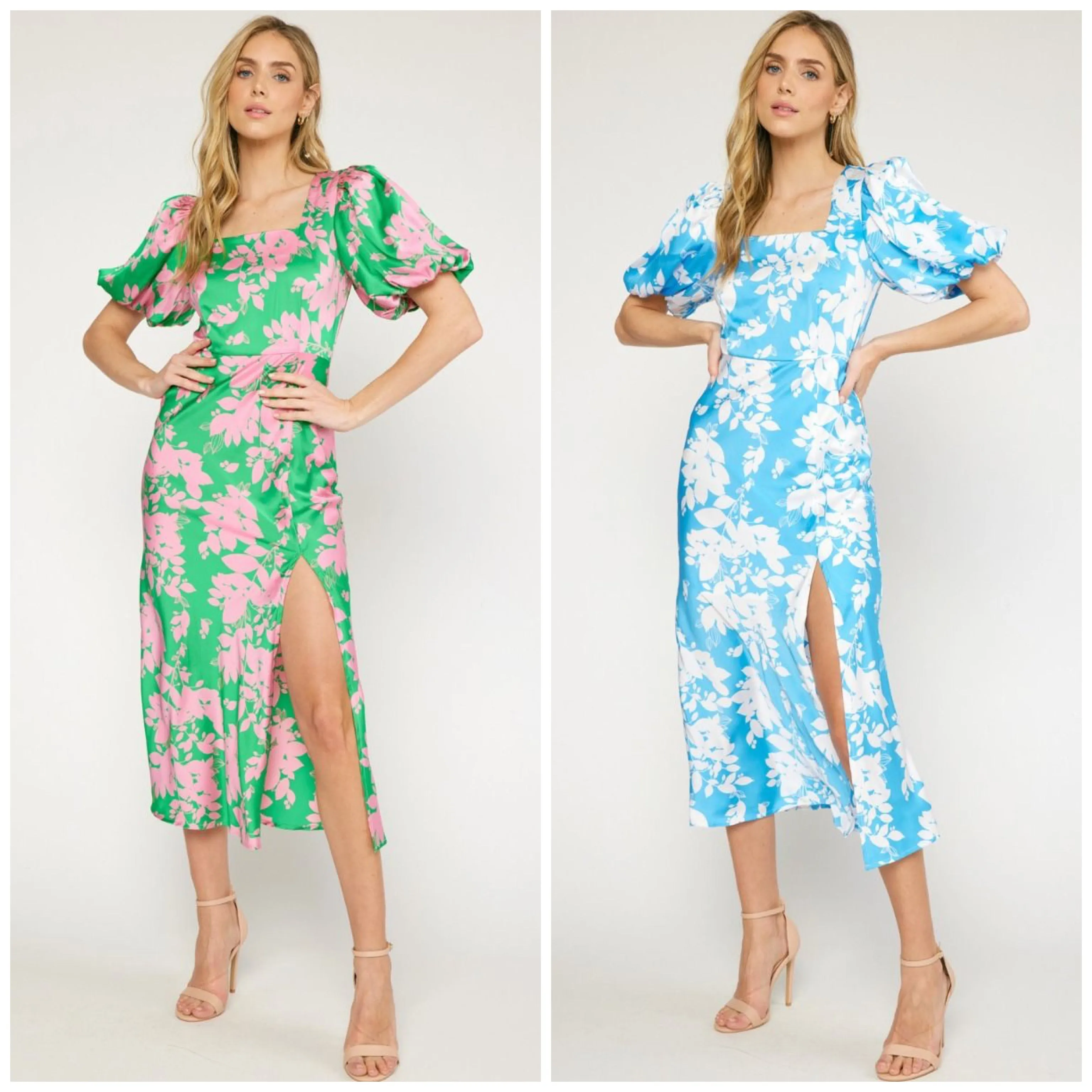 Natasha Satin Floral Print Midi Dress