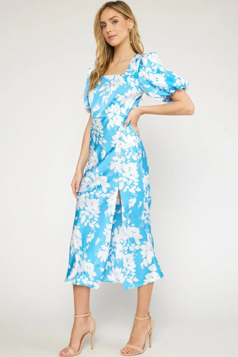 Natasha Satin Floral Print Midi Dress