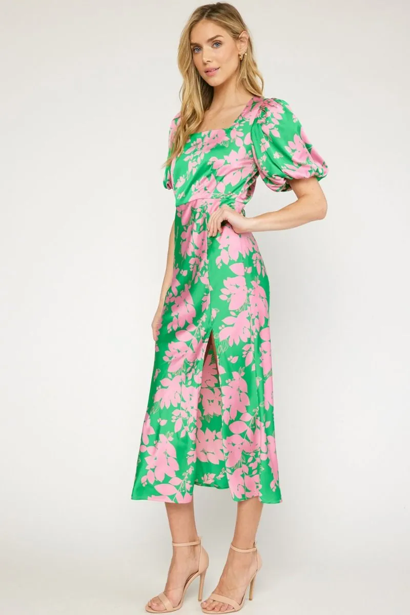 Natasha Satin Floral Print Midi Dress