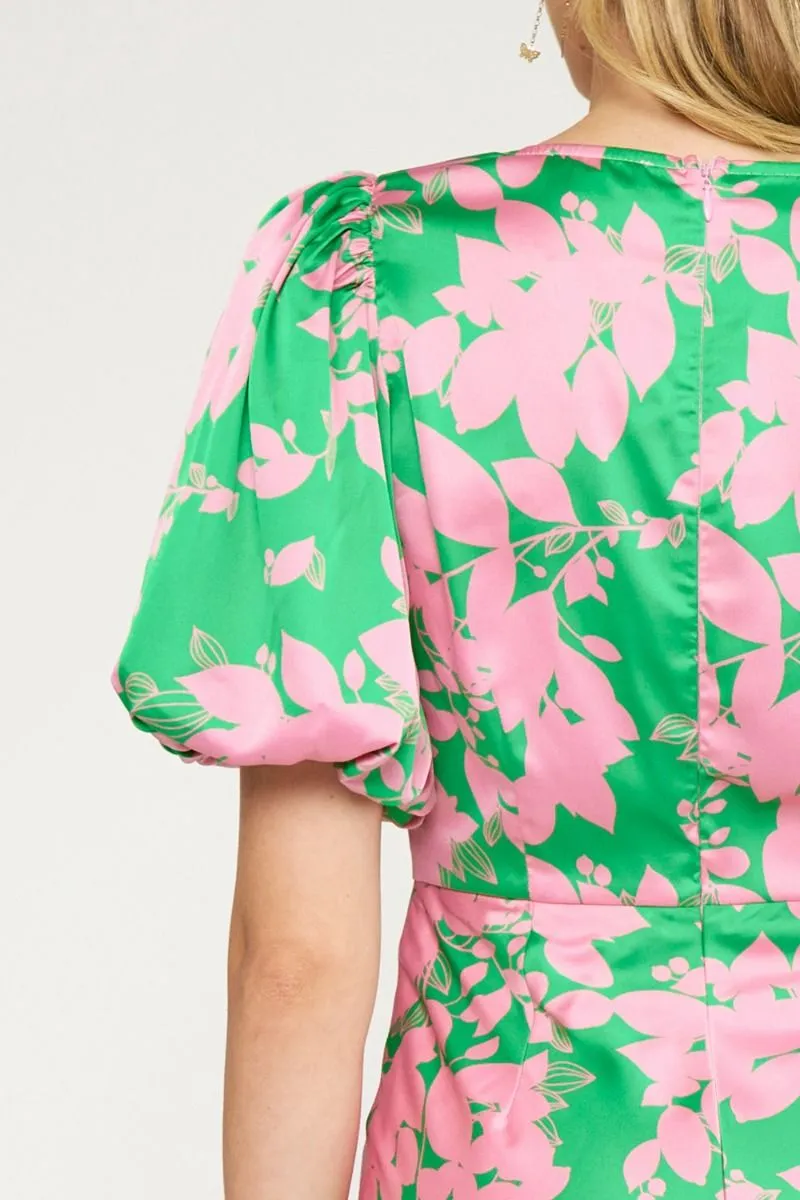 Natasha Satin Floral Print Midi Dress