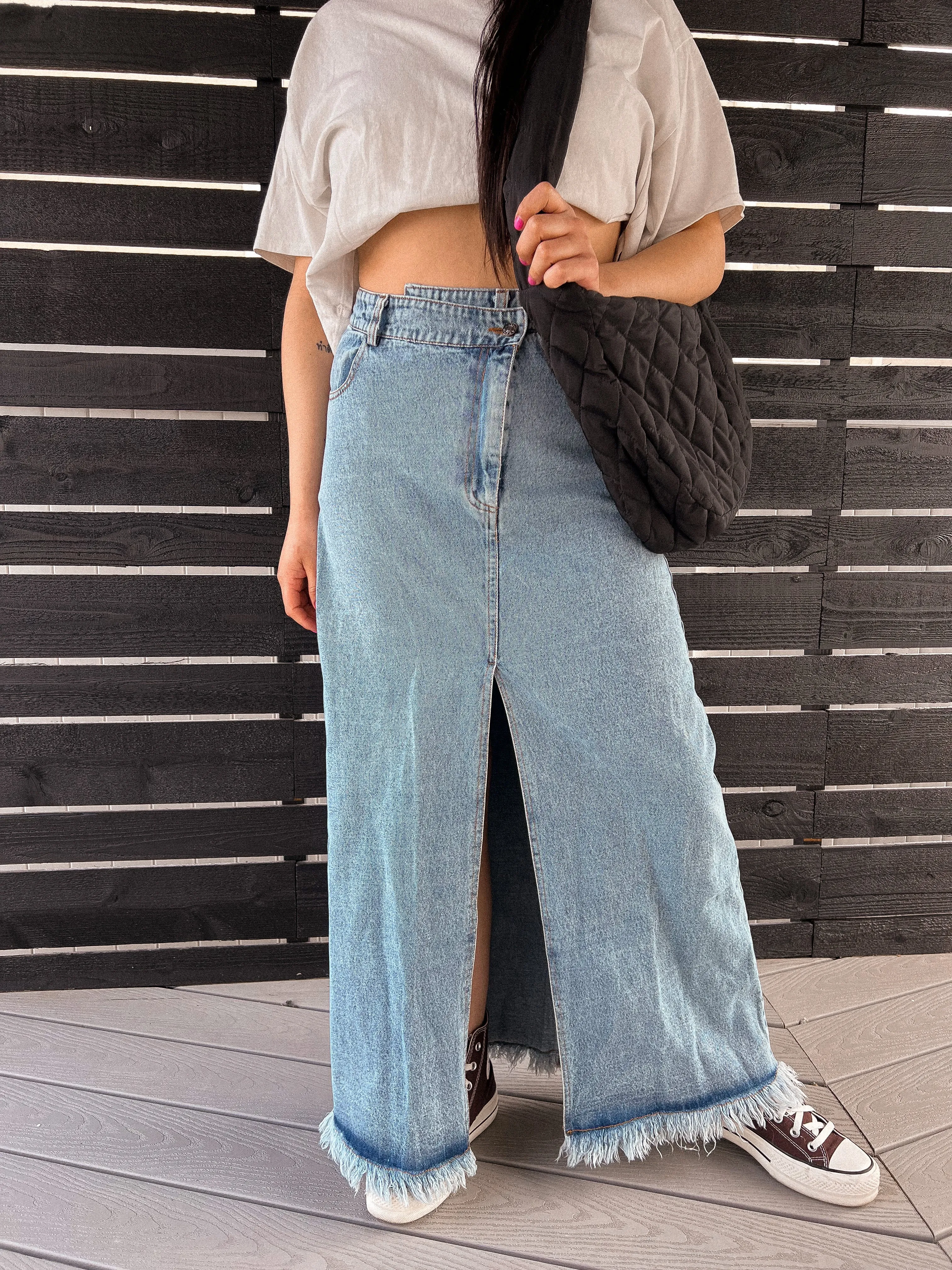 On Track Maxi Denim Skirt