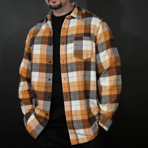 Orange/ Brown/ Sail Flannel Long Sleeve Shirt