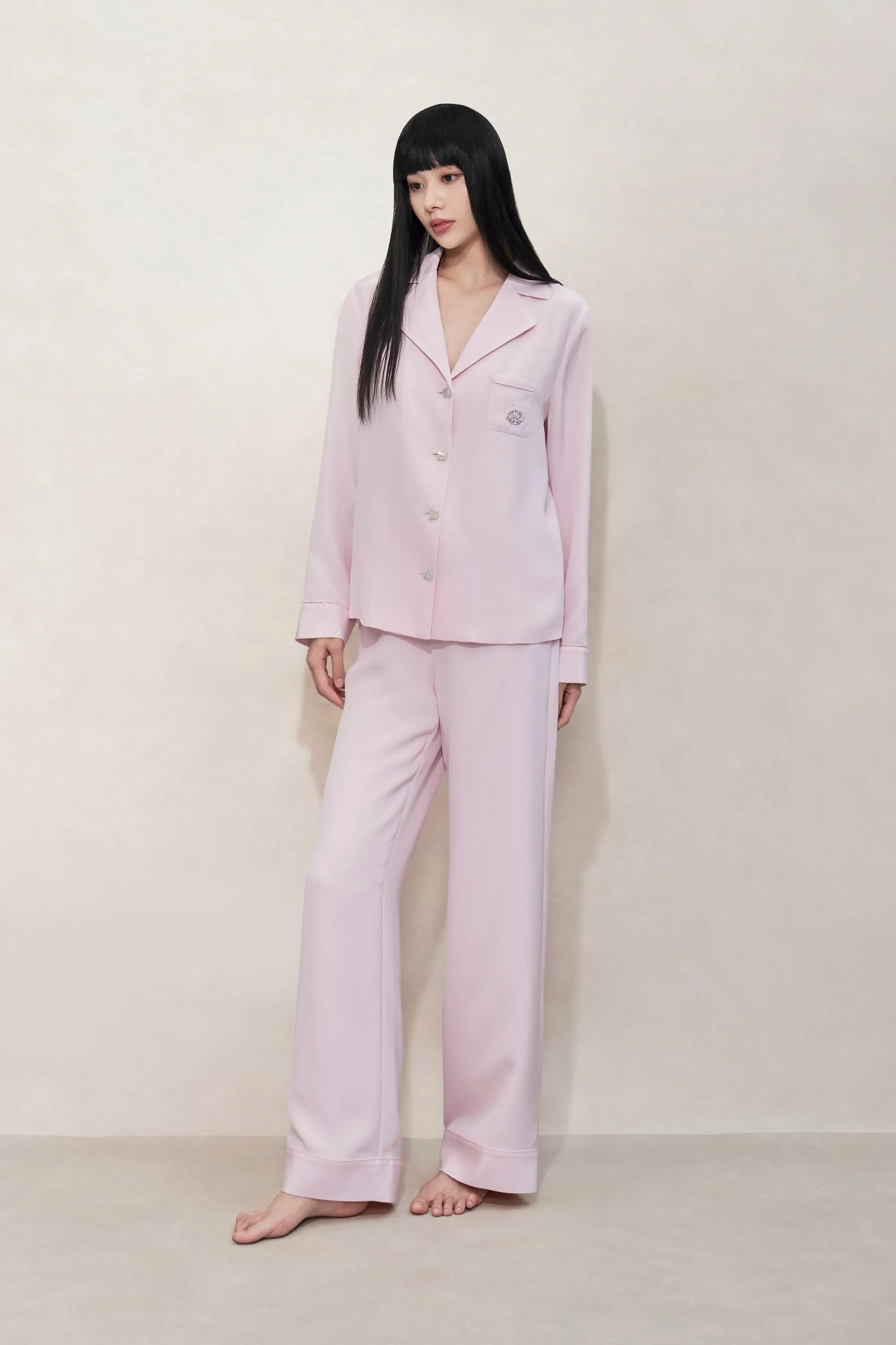 Pastel Pink Silk Pyjama Set