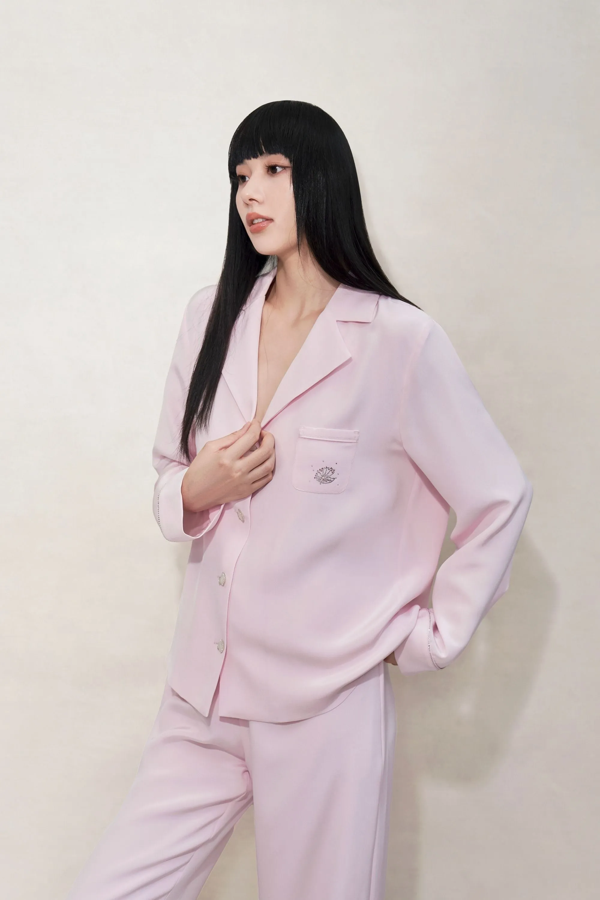 Pastel Pink Silk Pyjama Set