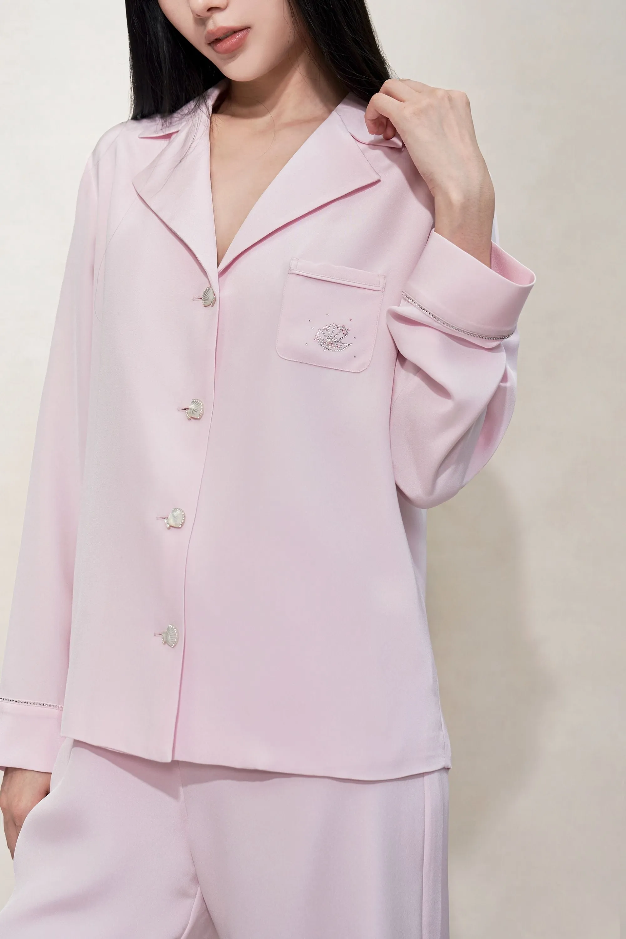 Pastel Pink Silk Pyjama Set