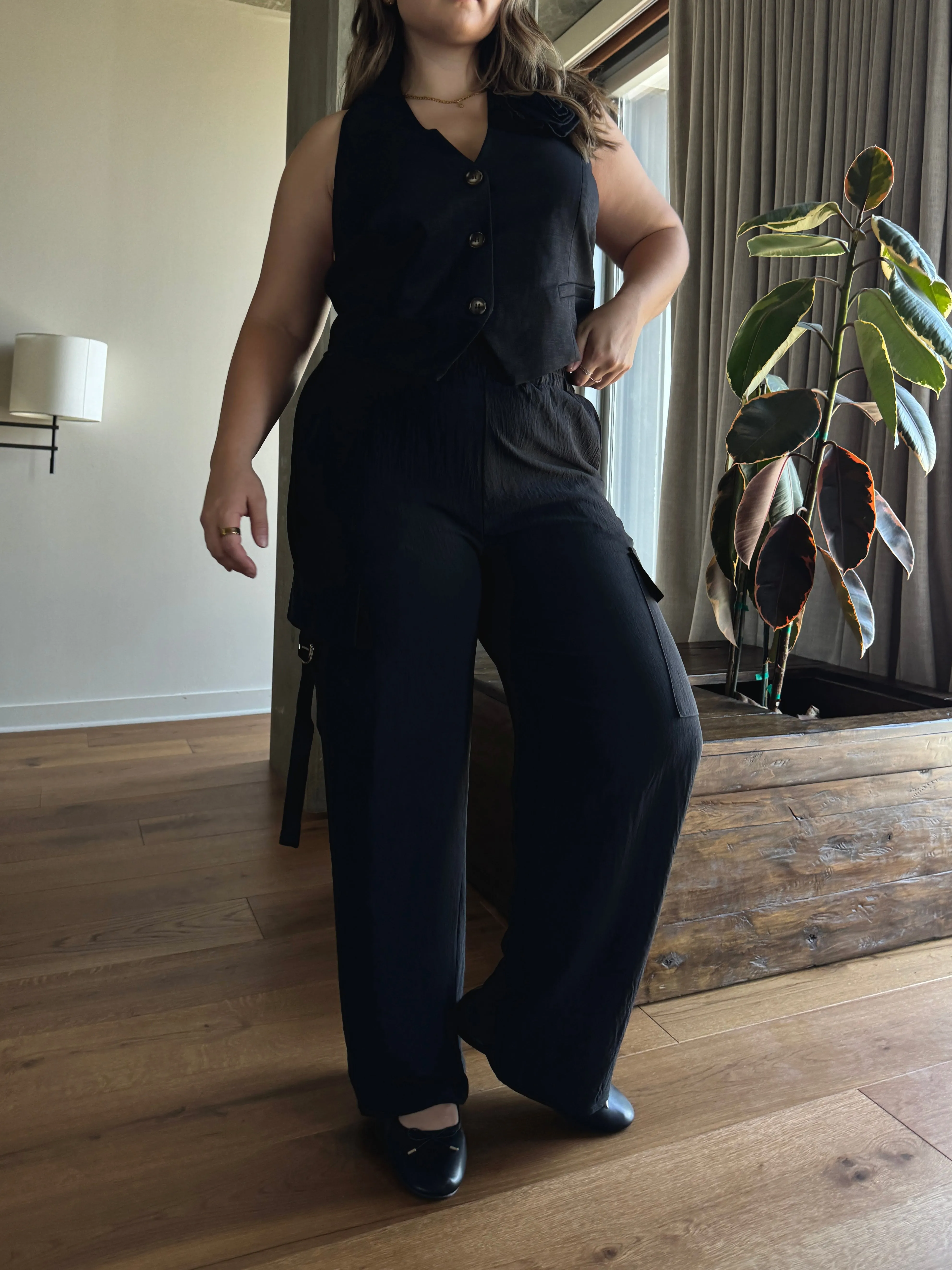 Plus Size Wide Leg Cargo Trousers