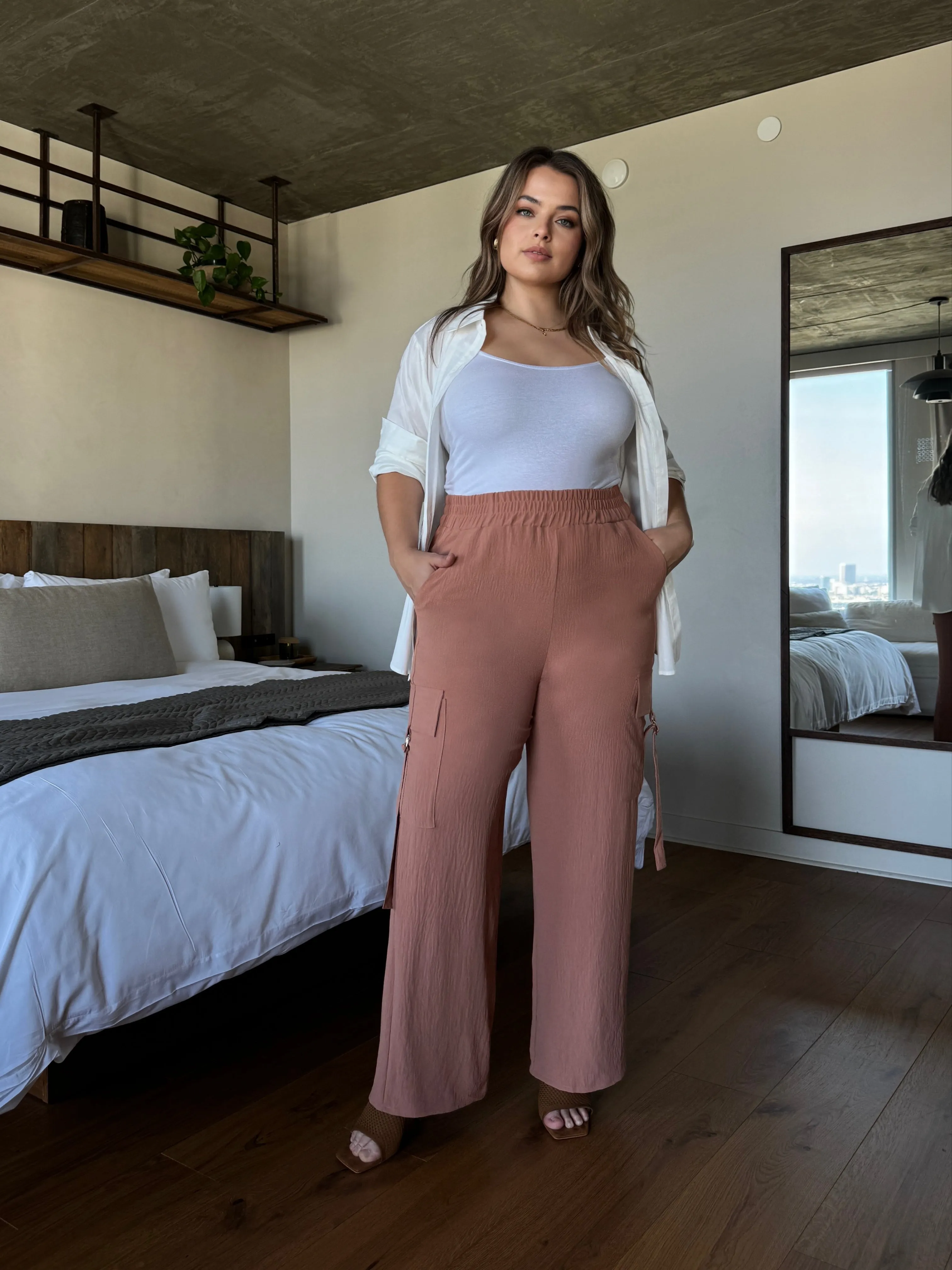 Plus Size Wide Leg Cargo Trousers