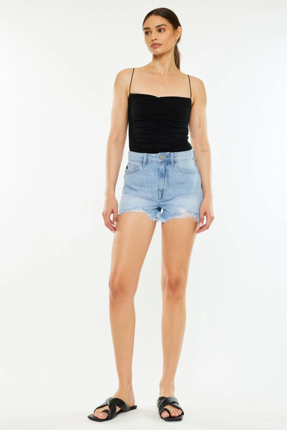 Raw Hem Distressed High Waist Denim Shorts