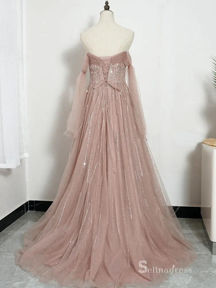 Selinadress Luxury Off-the-shoulder Pink Prom Dress Evening Dress Formal Gown SC0101