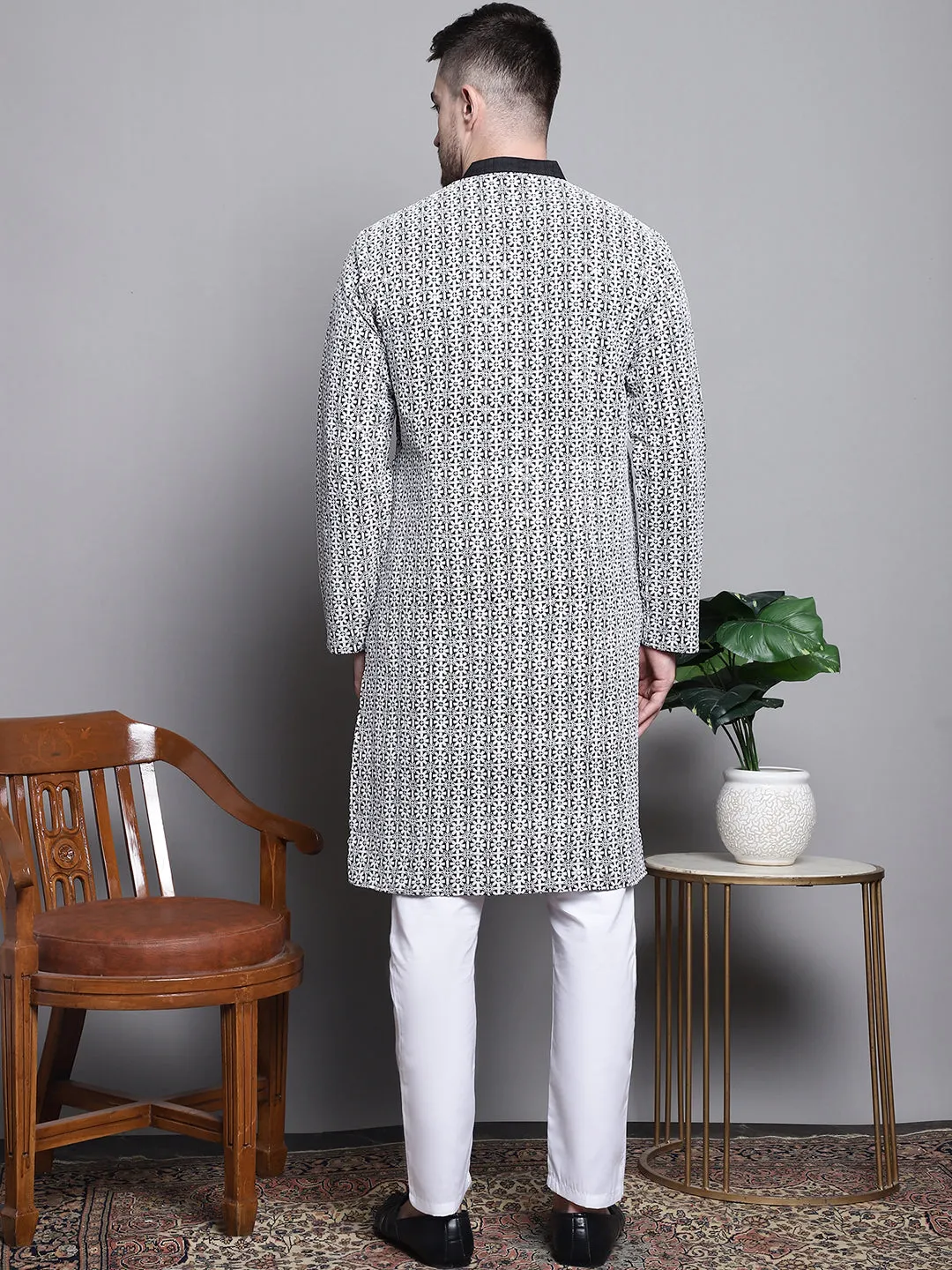 Sequin Embroidered Silk Blend Kurta With Pyjamas