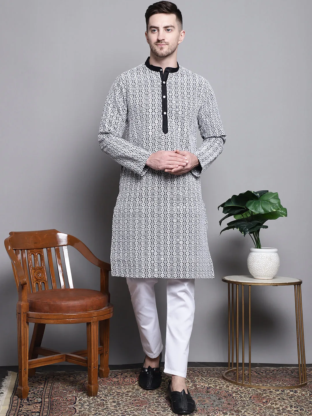 Sequin Embroidered Silk Blend Kurta With Pyjamas