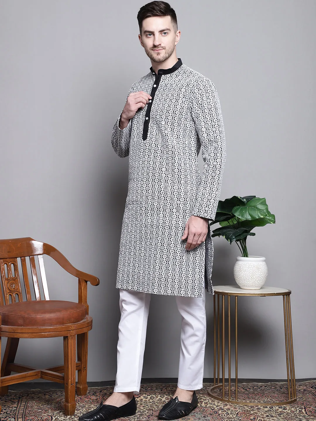 Sequin Embroidered Silk Blend Kurta With Pyjamas