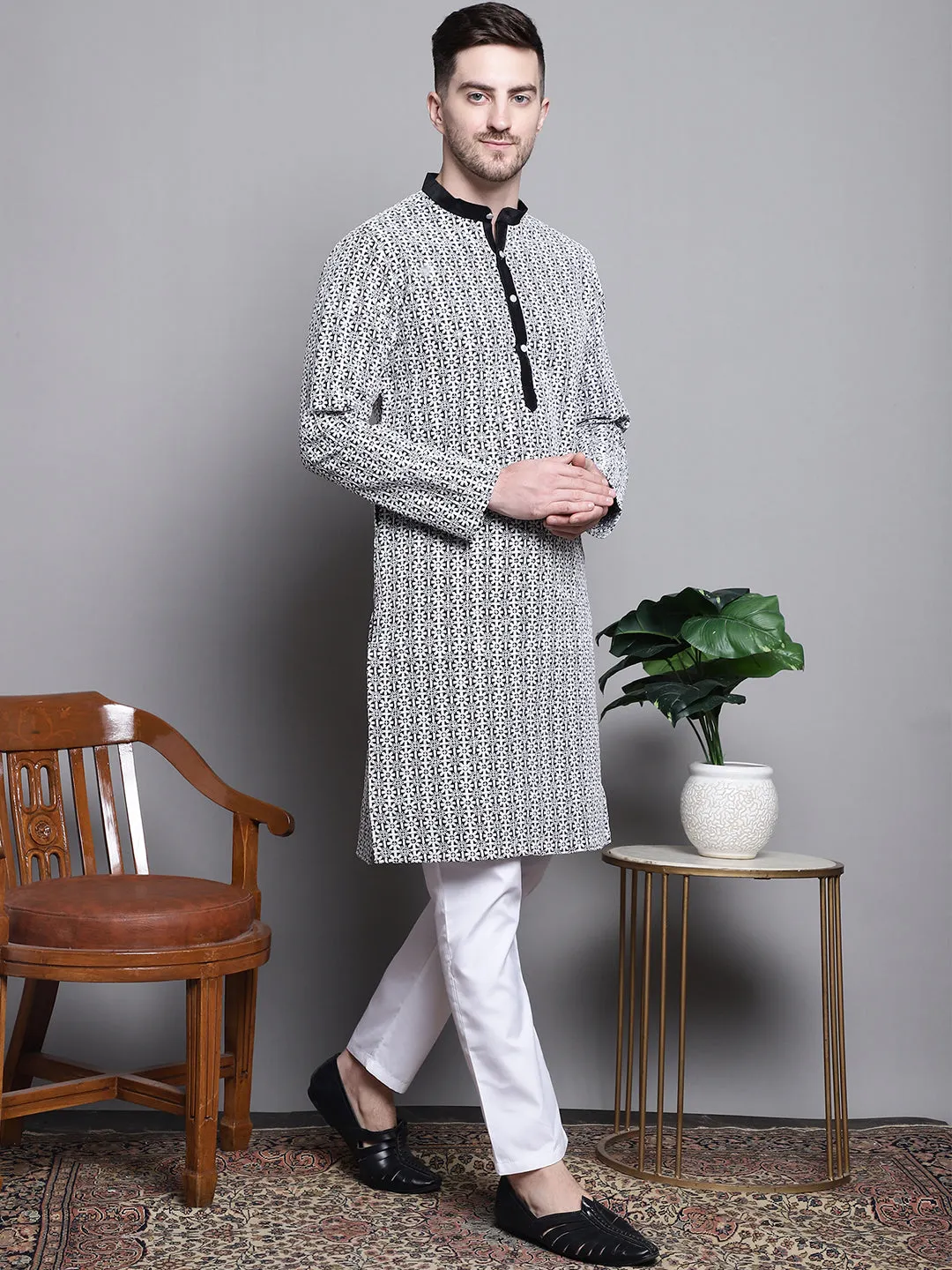 Sequin Embroidered Silk Blend Kurta With Pyjamas