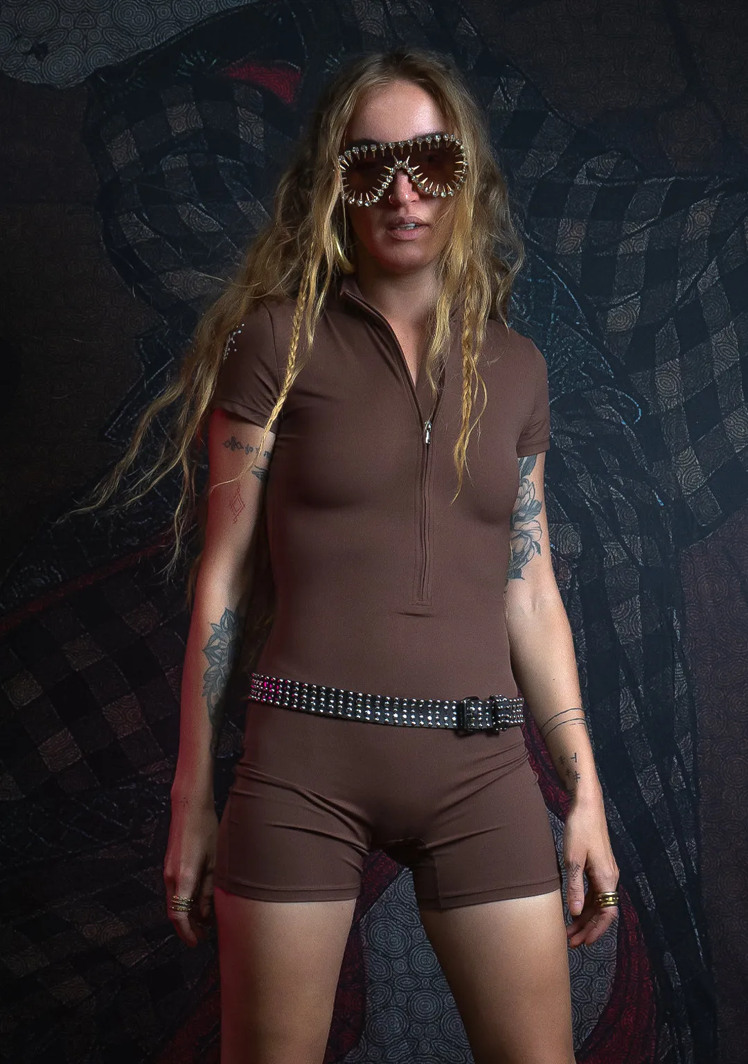 Short Bodysuit  / Sportswear Poliamide - CHOCOLATE YACXILAN