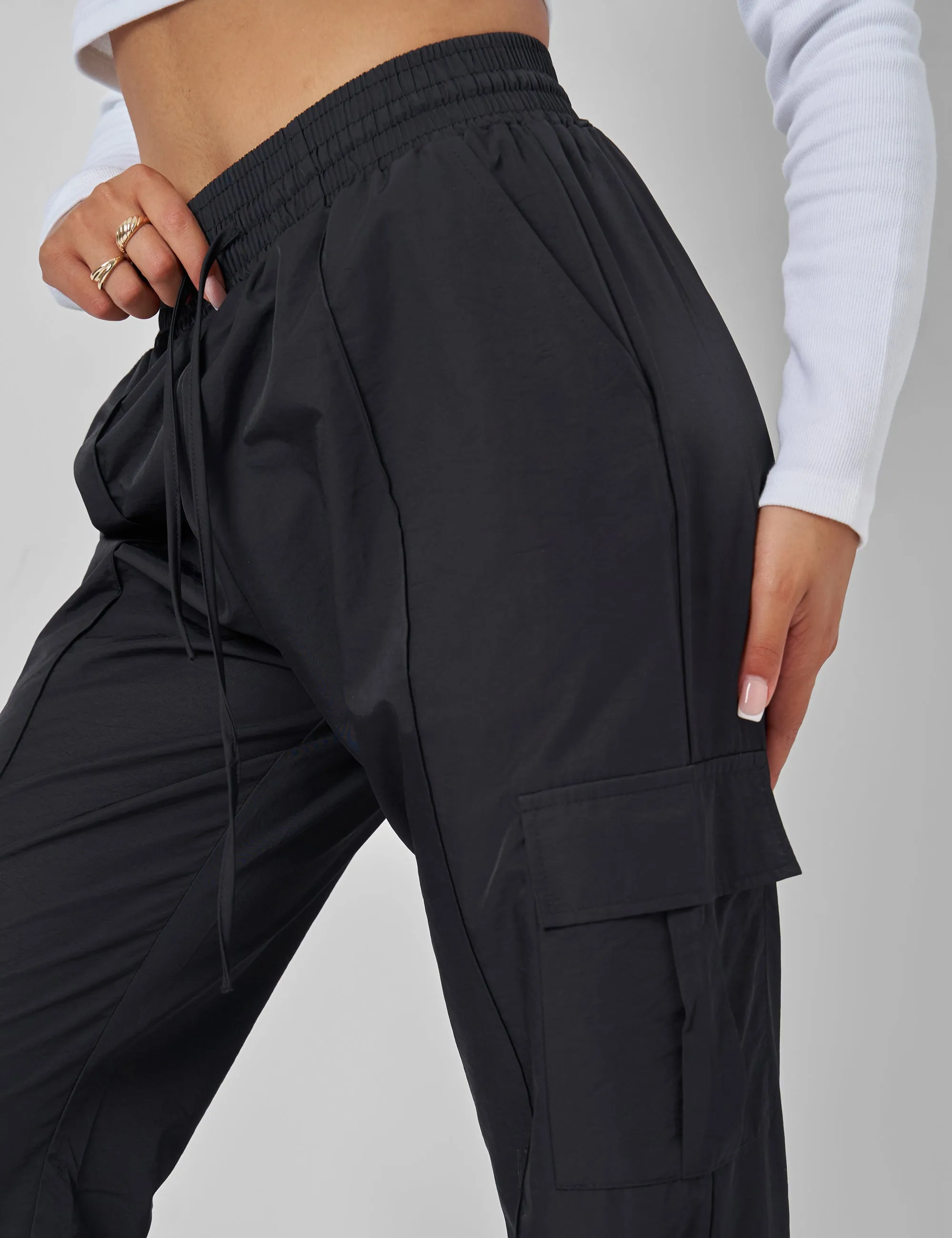 Split Hem Cargo Trousers Black