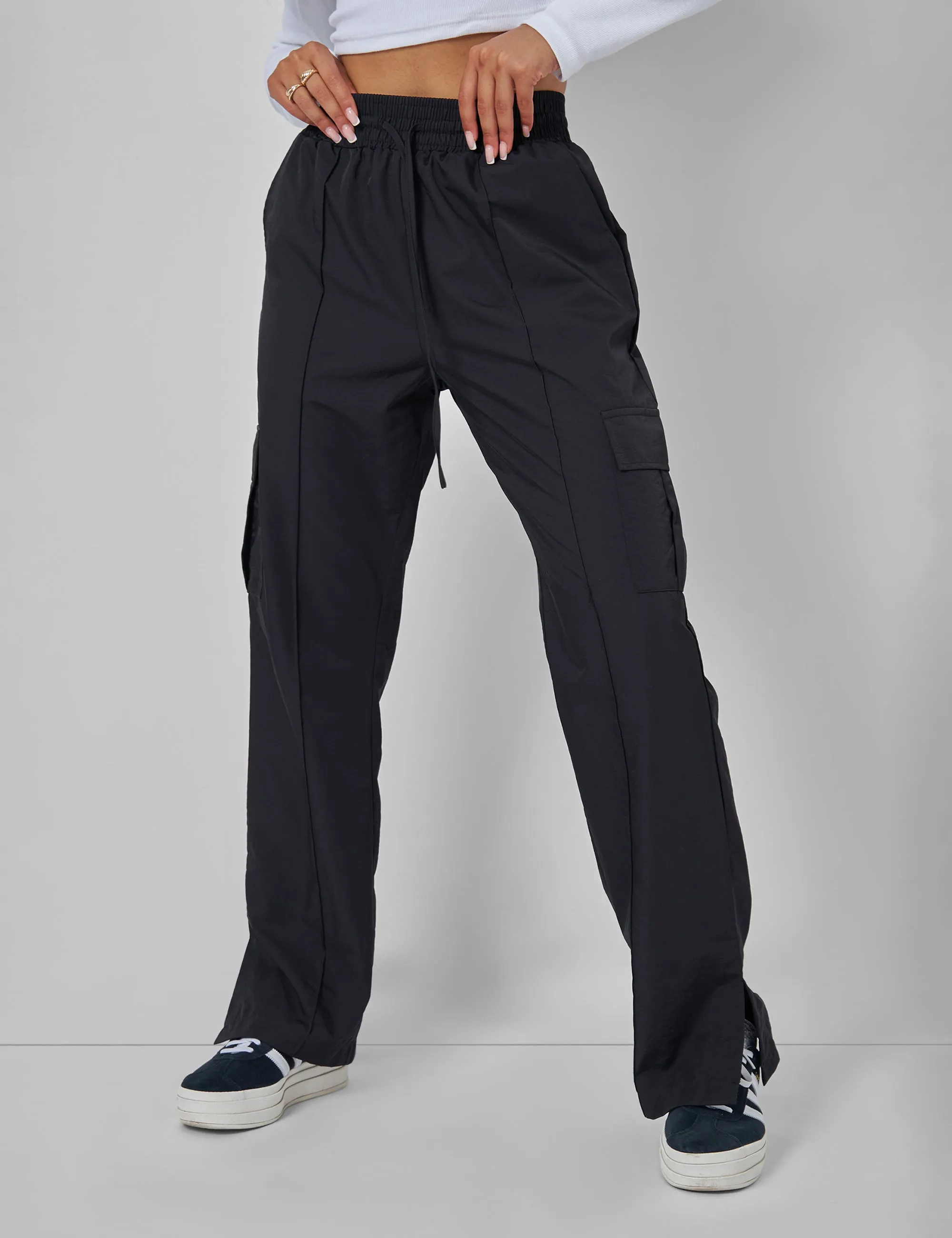 Split Hem Cargo Trousers Black